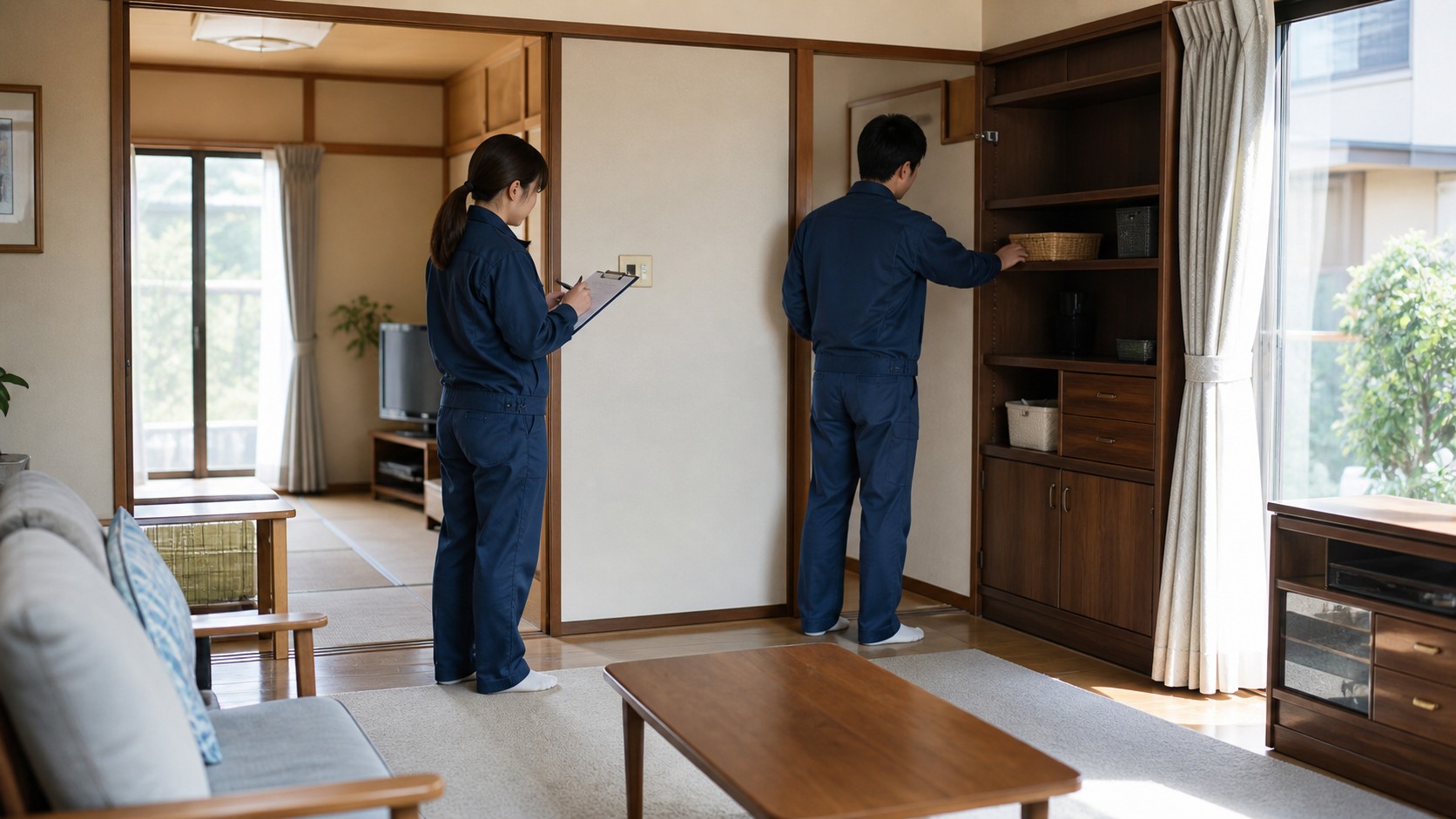 名古屋市中村区の空き家で家財を確認する作業風景