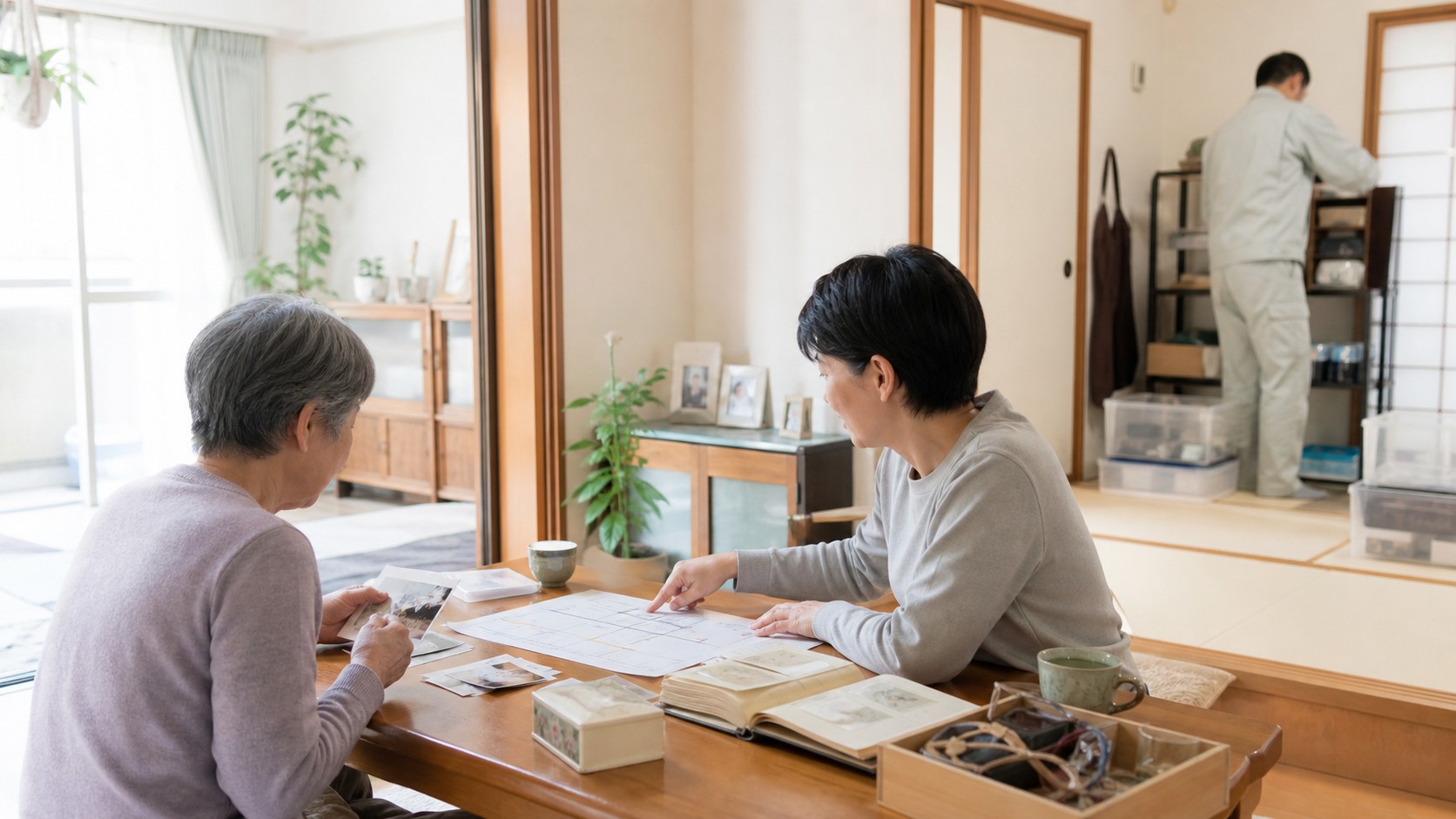 名古屋市港区の住まいで、ご本人とご家族が残したい物を相談する様子