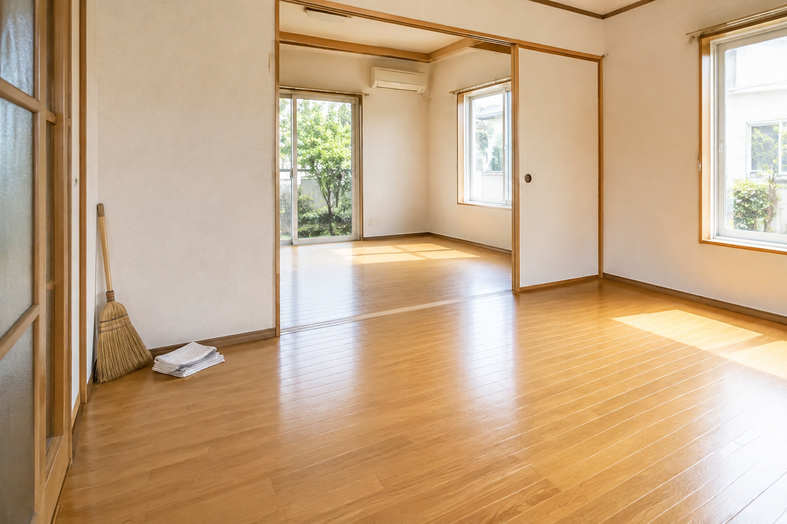 蟹江町の空き家で、通路と床がすっきり整い次の管理へつなげやすくなった室内の説明用イメージ